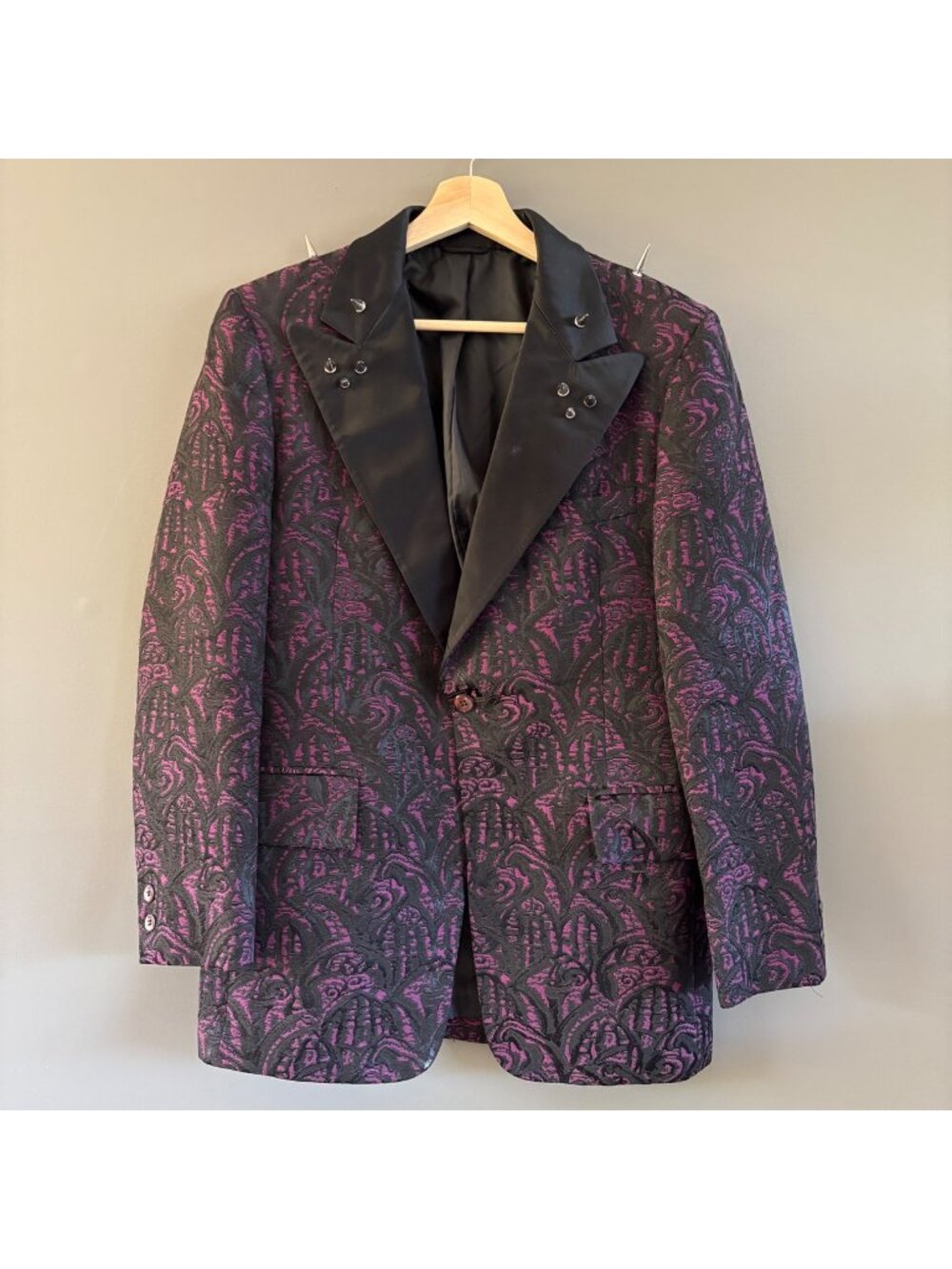 Vintage 70s After Six Rudofker Paisley Brocade Tuxedo Jacket Custom Metal Studs